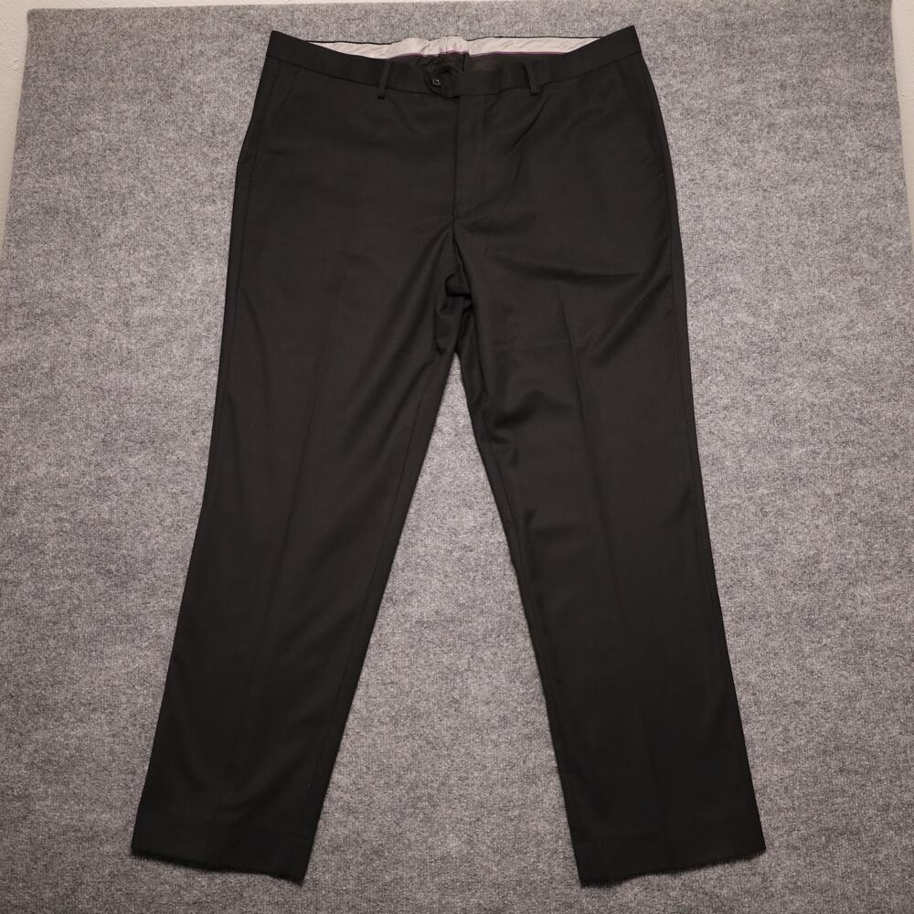 Berragamo Dress Pants Mens 40x32 Black Microfiber Classic Fit Flat Front